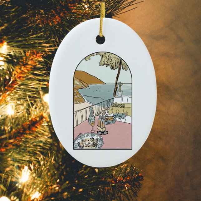 Vattenfärgad Amalfi Kusten, Italien Julgransprydnad Keramik (Skapare uppladdad)