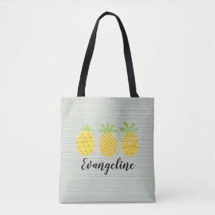 Vattenfärgad ananas trio med Grönt Streck Tygkasse