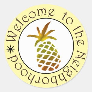 Vattenfärgad ananas Välkommen till grannskapet Runt Klistermärke