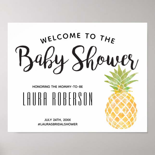 Vattenfärgad ananas | Välkomsttecken för babyvisni Poster (Framsidan)