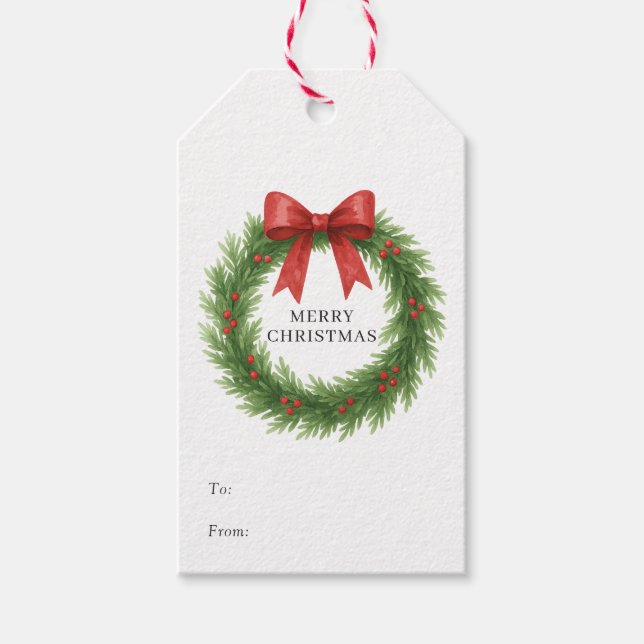 Vattenfärgad andedräkt Foto Modern jul Presentetikett (Framsidan)
