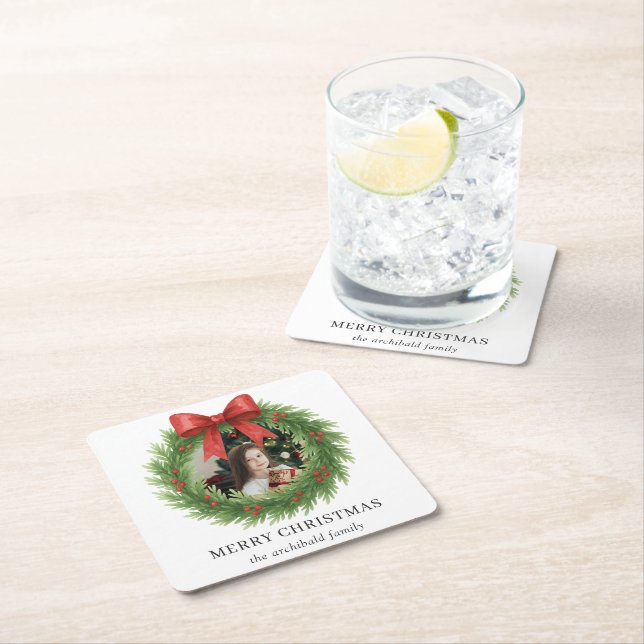 Vattenfärgad andedräkt Foto Modern jul Underlägg Papper Kvadrat (Insitu)