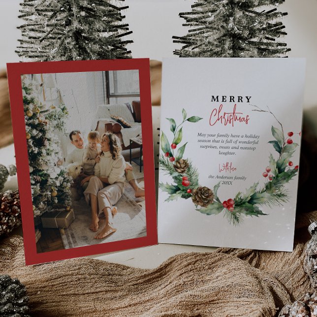 Vattenfärgad andningsrött Berries Fotojul Julkort (Skapare uppladdad)