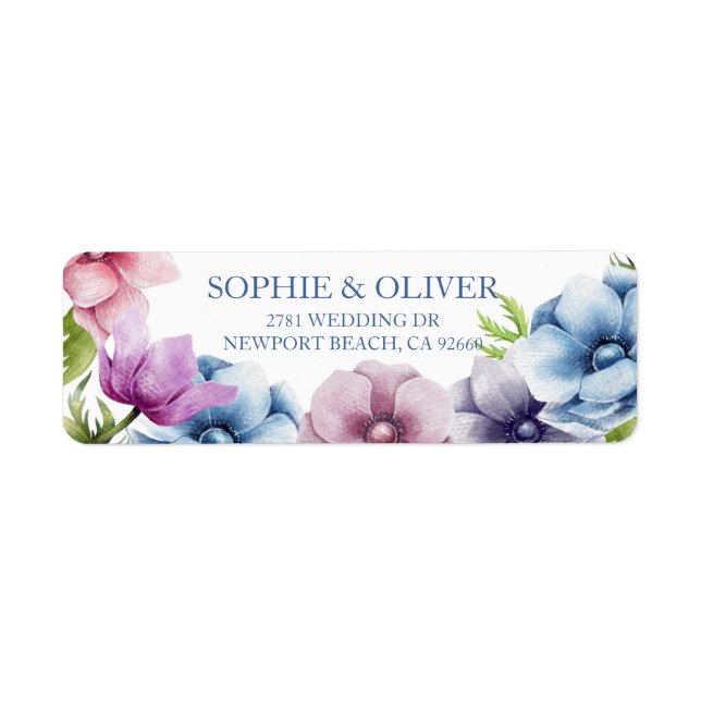 Vattenfärgad Anemone Flower Bröllop Returadress Returadress Etikett (Framsidan)