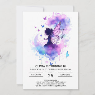 Vattenfärgad Anpassningsbar Fairy Birthday Inbjudningar