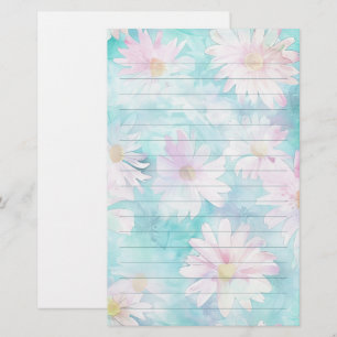 Vattenfärgad Aqua-Blommigt Brevpapper