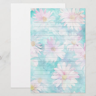 Vattenfärgad Aqua-Blommigt Brevpapper
