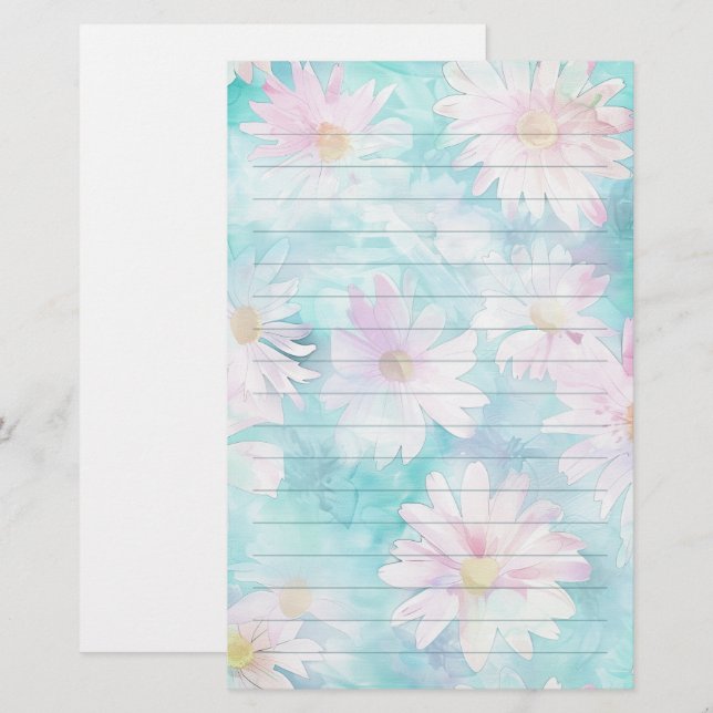 Vattenfärgad Aqua-Blommigt Brevpapper (Fram/baksida)