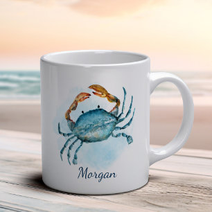 Vattenfärgad Aqua Blue Crab-Personlig Kustvatten Kaffemugg