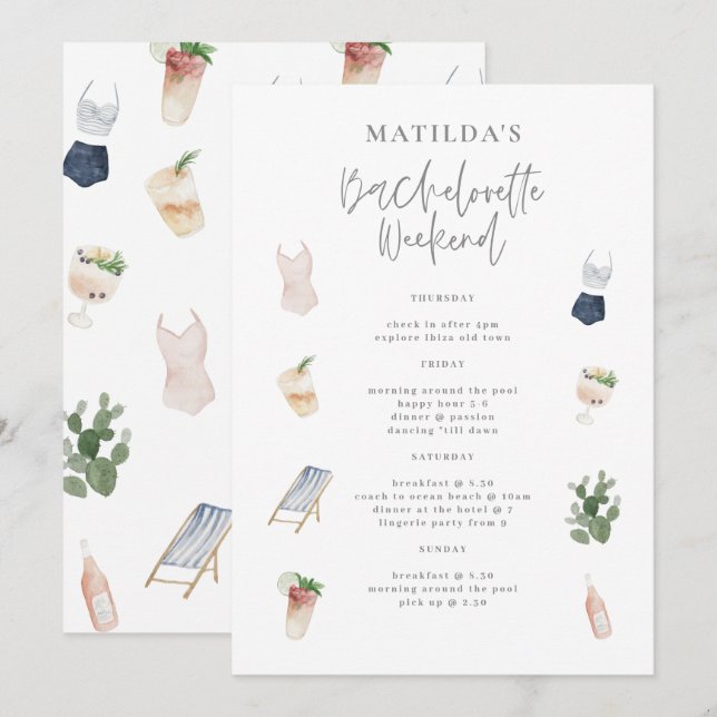 Vattenfärgad bachelorette helg (Fram/baksida)