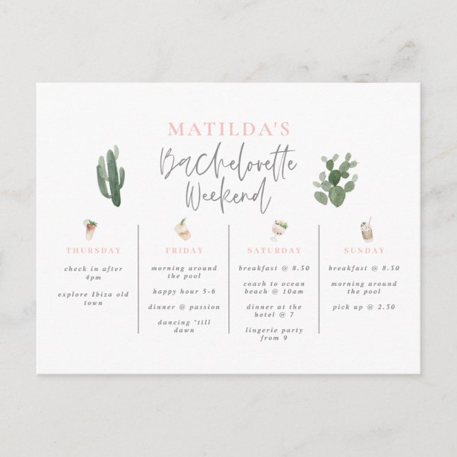 Vattenfärgad bachelorette helg vykort (Framsida)