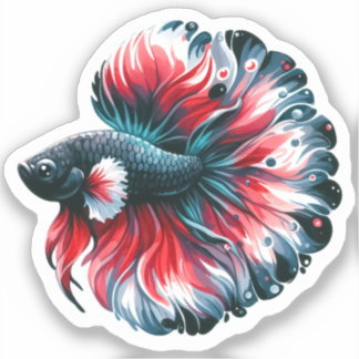 Vattenfärgad Betta Fish Black White och Red Klistermärken