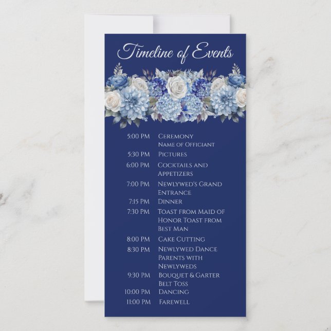Vattenfärgad blå blomma Bouquet-Bröllopsprogram- (Baksida)