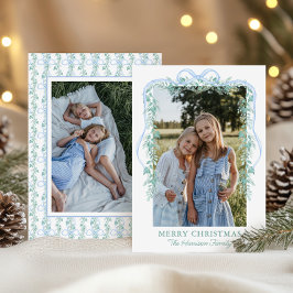 Vattenfärgad blå Bow Garland - julfoto Julkort