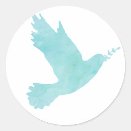 Vattenfärgad blå duva runt klistermärke