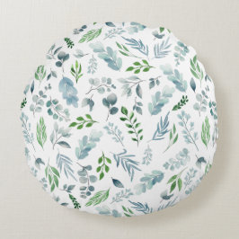 Vattenfärgad blå Grönt Botaniskt eukalyptus Foliag Rund Kudde