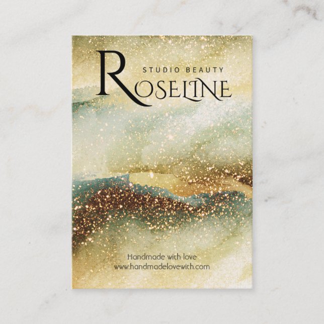 Vattenfärgad blå grönt glitter-Visning Visitkort (Framsida)