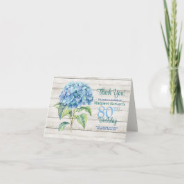 Vattenfärgad blå Hydrangea 80:e födelsedagen Tack Kort