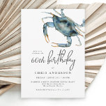 Vattenfärgad blå krabba Seafood 60:e födelsedagen Inbjudningar<br><div class="desc">Perfektens födelsedag för att fira en speciell 60-årsdag med middag längs kusten, den här designen har en blå krabba i det övre hörnet i livfulla vattenfärger. Inbjudningstexten paras modern med en elegans i avslappnaden som är både smakfull och gästvänlig. Det fungerar vackert för honom eller henne och åldern kan vara...</div>