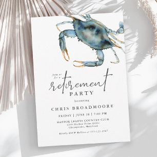 Vattenfärgad blå krabba Seafood Pension Party Inbjudningar