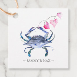 Vattenfärgad blå krabba Valentines day Gåvor Etiketter