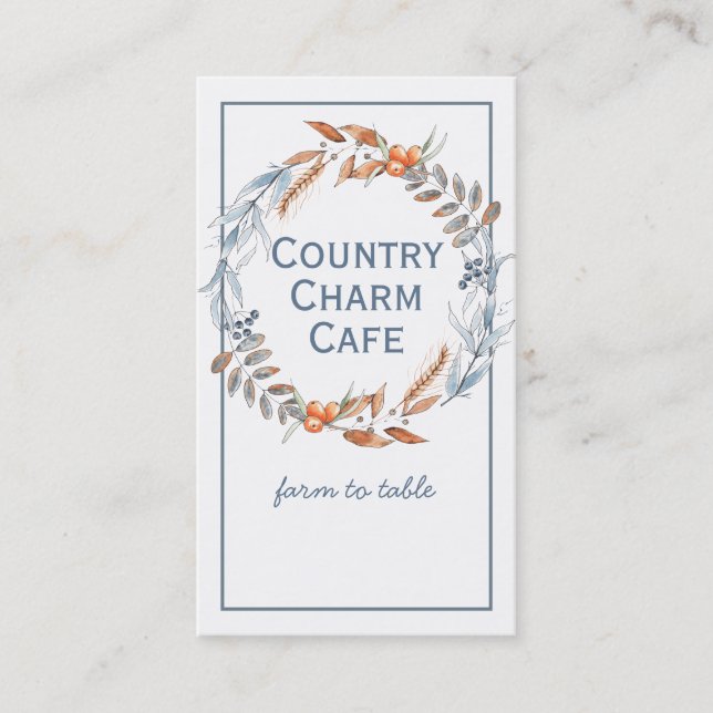 Vattenfärgad blå krans visitkort (Framsida)