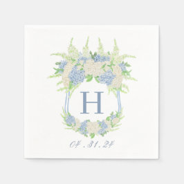 Vattenfärgad blå och vit Hydrangea-Vapensköld Pappersservett