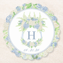 Vattenfärgad blå och vit Hydrangea-Vapensköld Underlägg Papper