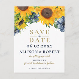 Vattenfärgad blå solrosrot Rustic Bröllop Meddelande Vykort