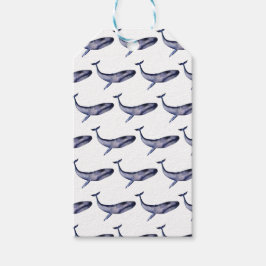 Vattenfärgad blå val presentetikett