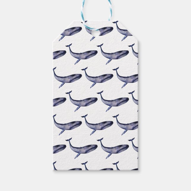 Vattenfärgad blå val presentetikett (Framsidan)