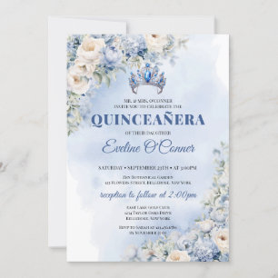 Vattenfärgad blåa blommor eucalyptus Quinceañera Inbjudningar