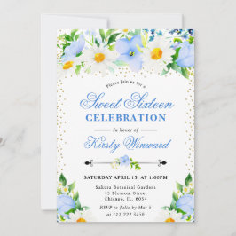 Vattenfärgad Blåa blommor och Daisy Fotosötat 16 Inbjudningar