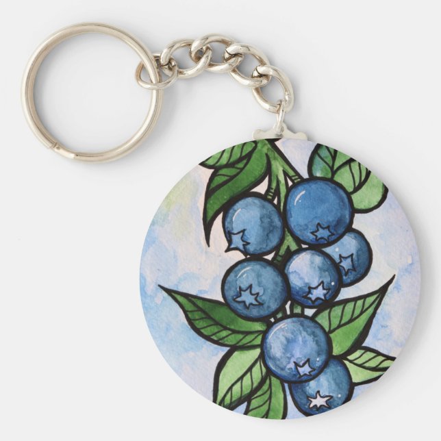 Vattenfärgad blåbär nyckelring (Framsidan)
