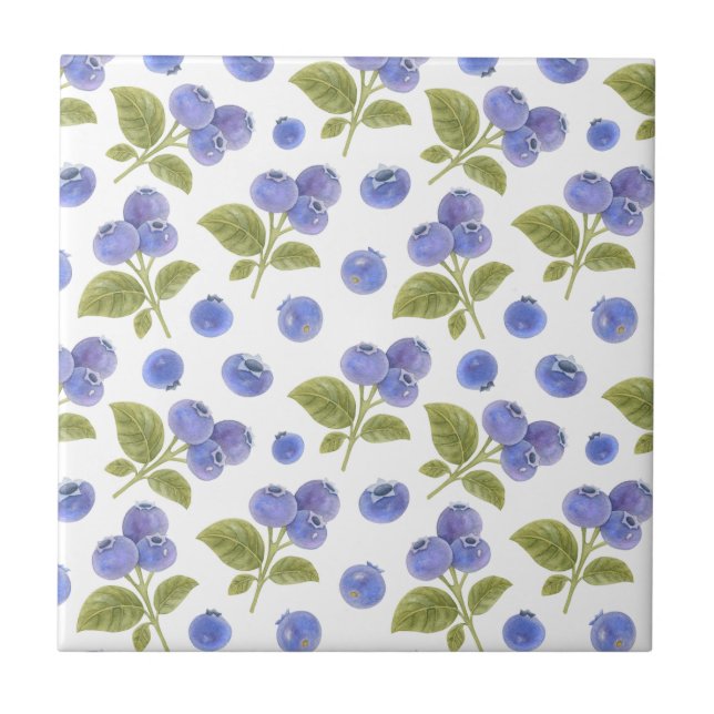 Vattenfärgad blåbär och blåbär Löv Kakelplatta (Framsidan)