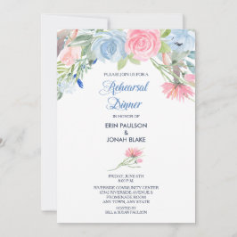 Vattenfärgad blått Rosa Blommigt - repetitionsmidd Inbjudningar