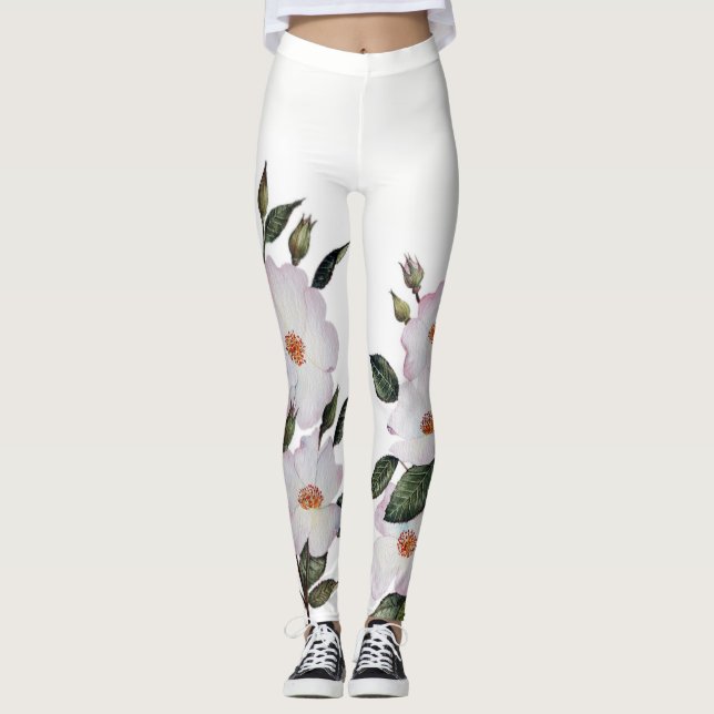 Vattenfärgad Blek Rosa ros Ballerina Leggings (Framsida)