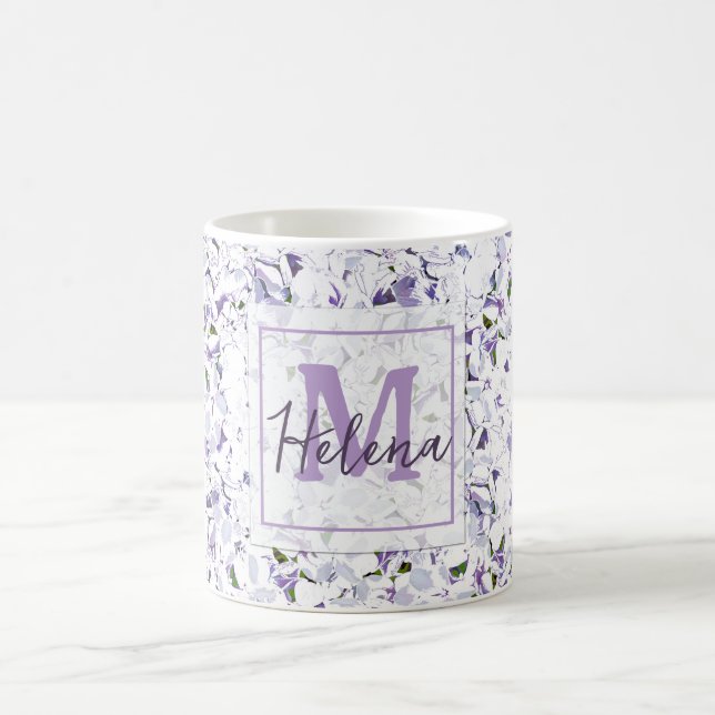 Vattenfärgad blombukett av hydrangeer (kaffe mu) kaffemugg (Center)