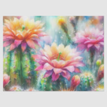 Vattenfärgad Blommar Succulent Cacti Decoupage