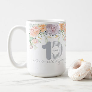 Vattenfärgad Blommigt 10:e Bröllop-årsdagen Kaffemugg