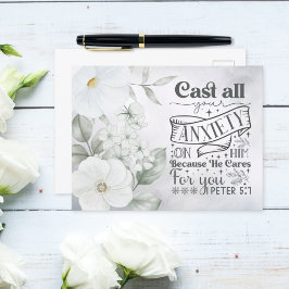 Vattenfärgad Blommigt | 1 Peter 5:7 Bible Verse Vykort