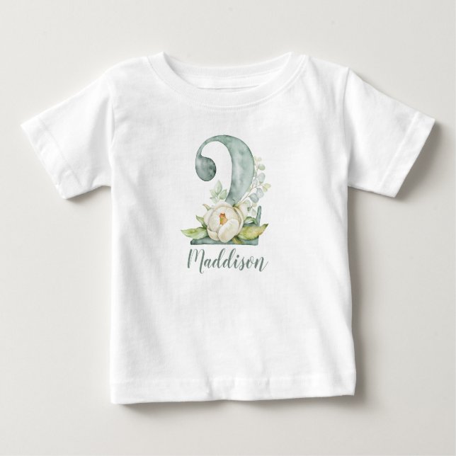 Vattenfärgad Blommigt 2:a födelsedag T-Shirt (Framsida)