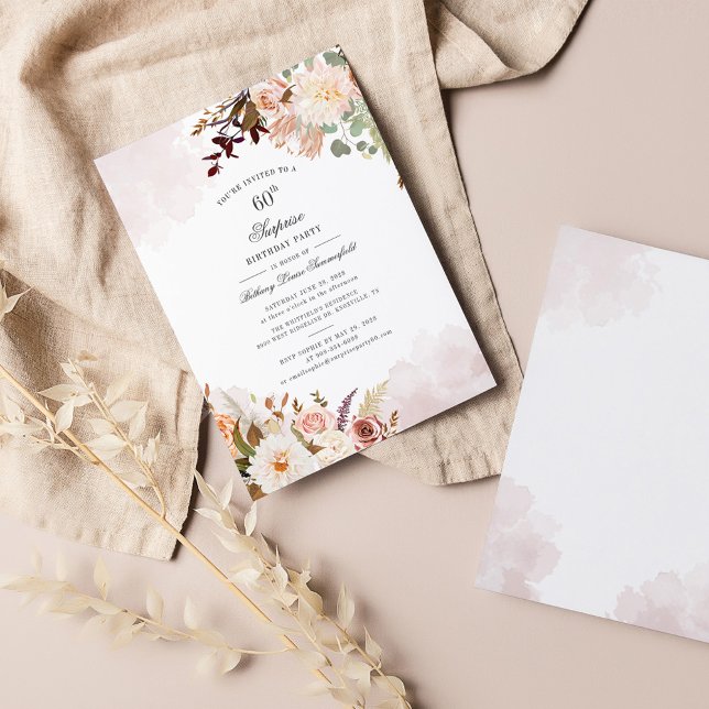 Vattenfärgad Blommigt 60:e Födelsedagsfest inbjuda (Skapare uppladdad)