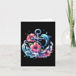 Vattenfärgad Blommigt Anchor Dolphin Nautical Sea  Kort