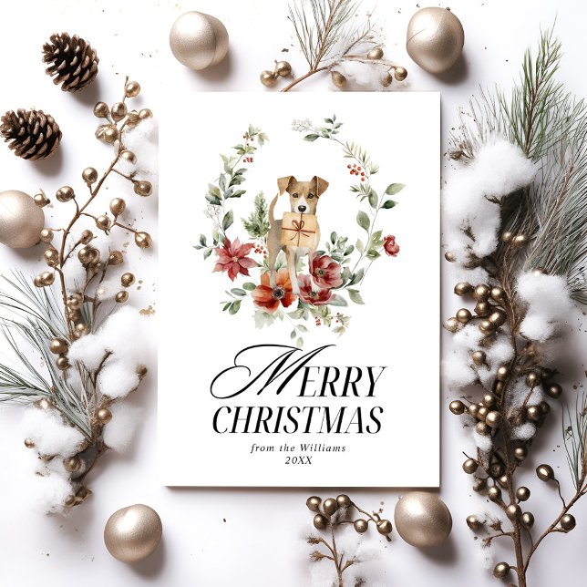 Vattenfärgad Blommigt andedräkt med Hund Julkort (Skapare uppladdad)