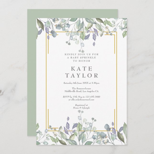 Vattenfärgad Blommigt Baby Sprinkle/Shower/Par Inbjudningar (Fram/baksida)