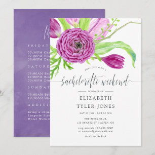 Vattenfärgad Blommigt Bachelorette Helg Itinerary Inbjudningar