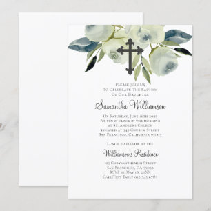 Vattenfärgad Blommigt Baptismal Inbjudningar