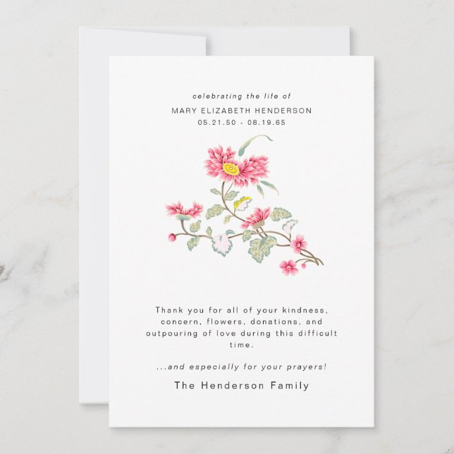 Vattenfärgad Blommigt Bereavement Funeral Tack Kort (Framsida)