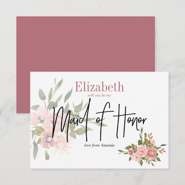 Vattenfärgad Blommigt blir du min Maid of honor Inbjudningar (Fram/baksida)
